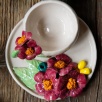 Handmade Design Ceramic Burgundy Flower Turkish Coffee Set