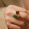 Handmade Three Stone Gold Plated Brass Ring