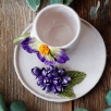Handcraft Design Ceramic Mug Set Big Purple Flowers