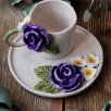 Handcraft Design Ceramic Mug Set Purple and White Flowers