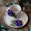Handcraft Design Ceramic Mug Set Purple and White Flowers