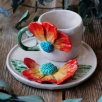 Handcraft Design Ceramic Mug Set Orange Flowers