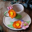 Handcraft Design Ceramic Mug Set Orange and Pink Flowers