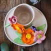 Handcraft Design Ceramic Mug Set Orange and Pink Flowers