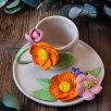 Handcraft Design Ceramic Mug Set Orange and Pink Flowers