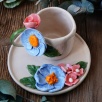 Handcraft Design Ceramic Mug Set Blue and Pink Flowers