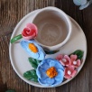 Handcraft Design Ceramic Mug Set Blue and Pink Flowers