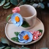 Handcraft Design Ceramic Mug Set Blue and Pink Flowers