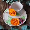 El Yapımı Tasarım Seramik Mug Set Büyük Turuncu Çiçekli