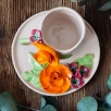 El Yapımı Tasarım Seramik Mug Set Büyük Turuncu Çiçekli
