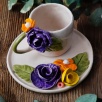 Handcraft Design Ceramic Mug Set Purple Flowers