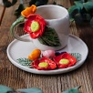Handcraft Design Ceramic Mug Set Orange Flowers