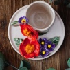 Handcraft Design Ceramic Mug Set Purple and Orange Flowers