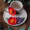 Handcraft Design Ceramic Mug Set Purple and Orange Flowers