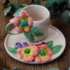 El Yapımı Tasarım Seramik Mug Set Çiçekli