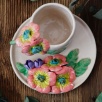 El Yapımı Tasarım Seramik Mug Set Çiçekli