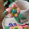 El Yapımı Tasarım Seramik Mug Set Çiçekli