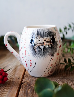 Handmade Tile Mug Ostrich