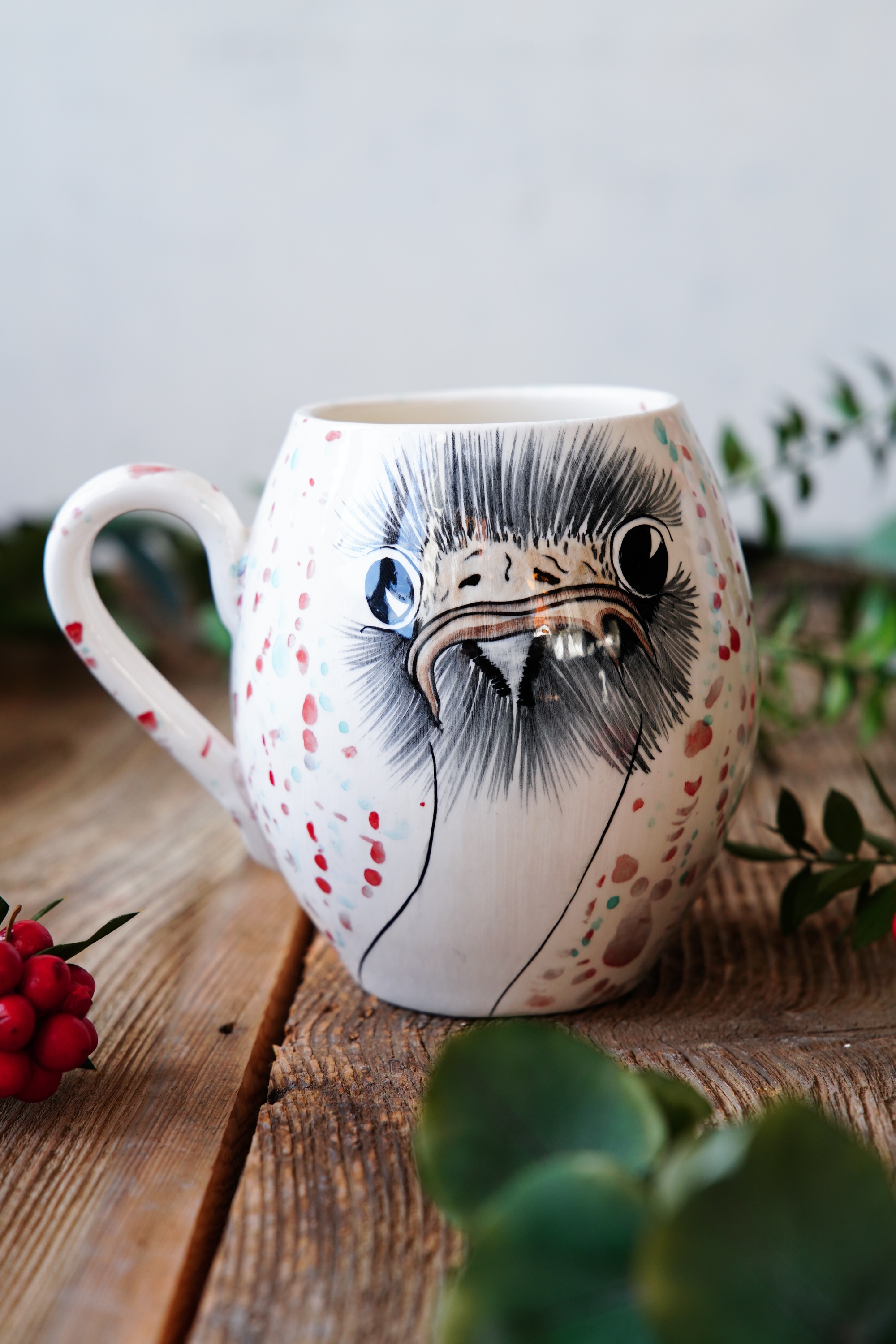 El Yapımı Çini Mug Devekuşu