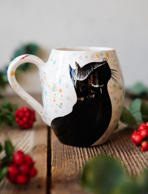 Handmade Tile Mug Black Cat