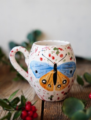 El Yapımı Çini Mug Kelebek