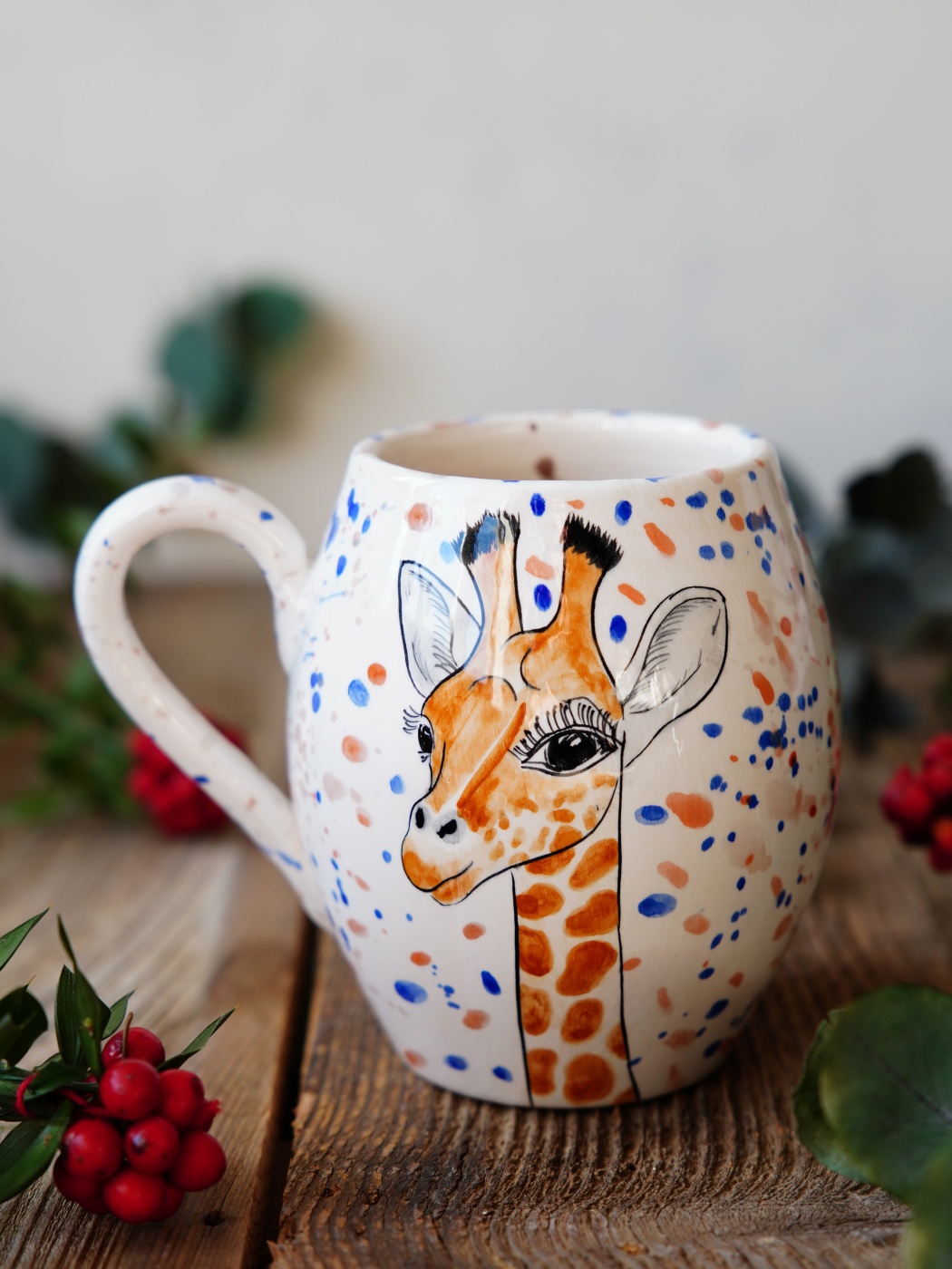 El Yapımı Çini Mug Zürafa