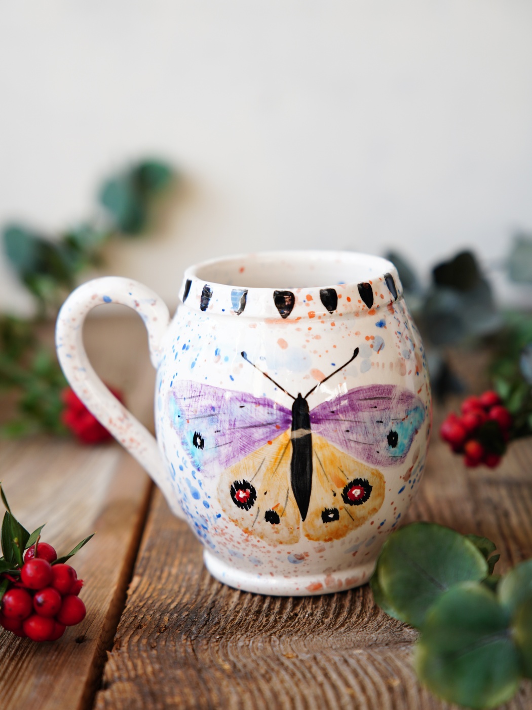 El Yapımı Çini Mug Kelebek