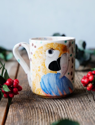 Handmade Tile Mug Parrot