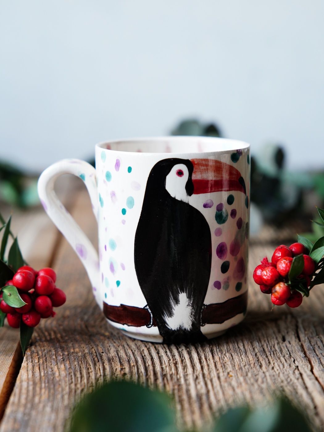 El Yapımı Çini Mug Tukan Kuşu