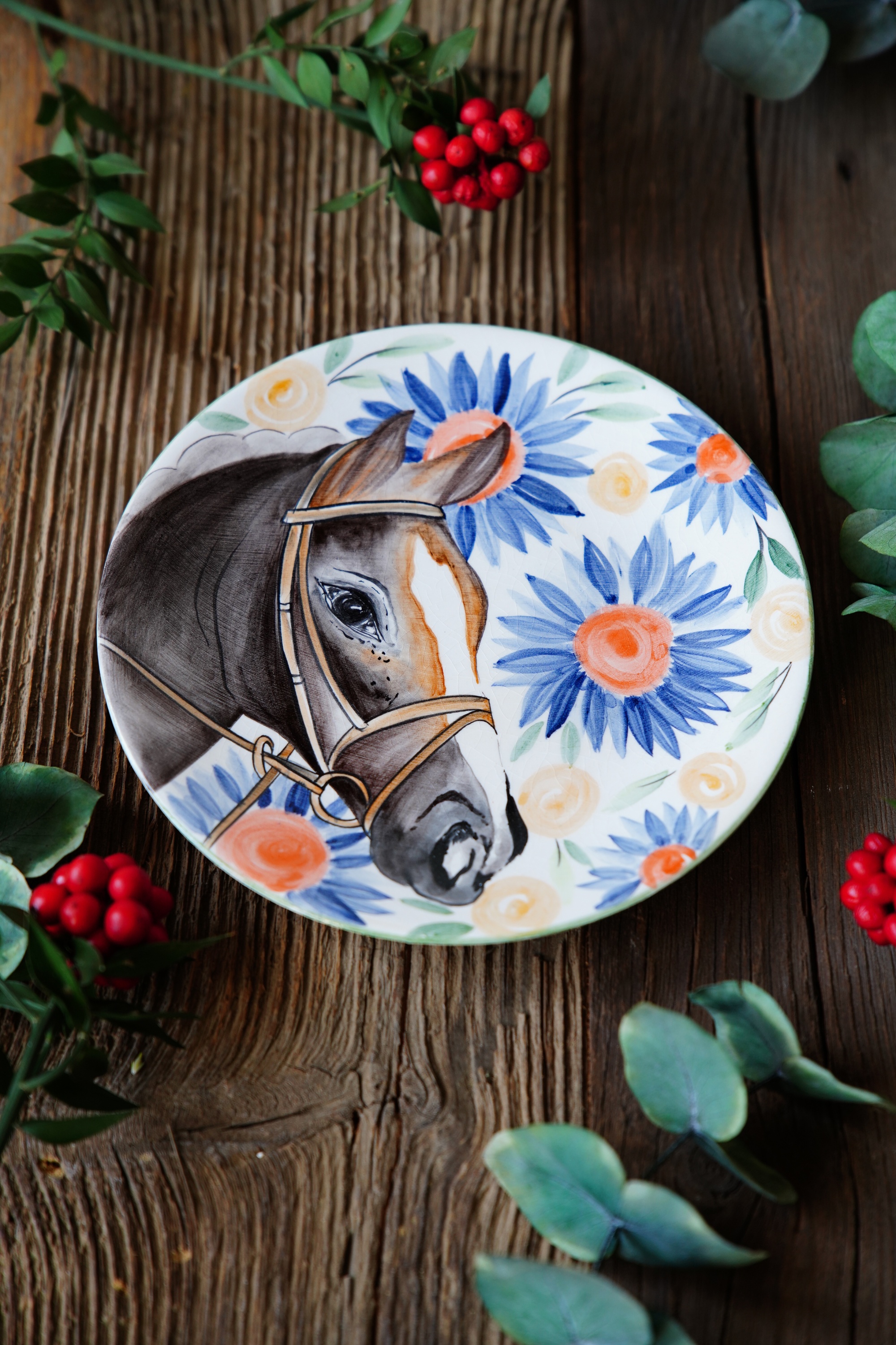 El Yapımı Tasarım Çini Tabak At