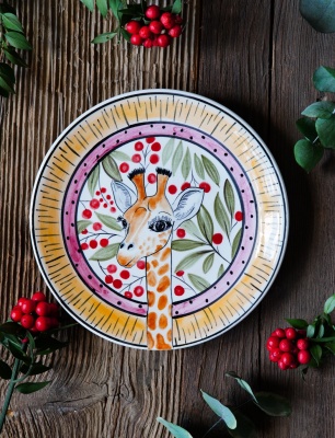 Handmade Design Tile Plate Giraffe