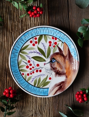 Handmade Design Tile Plate Cat
