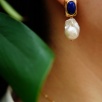 Handmade Design Silver Earrings with Pearl and Lapis Lazuli