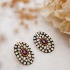 Handmade Design Silver Earrings with Opal and Ruby Stones