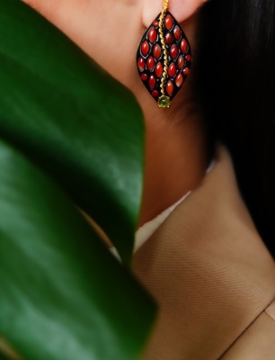 Handmade Design Silver Earrings with Coral