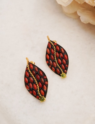 Handmade Design Silver Earrings with Coral