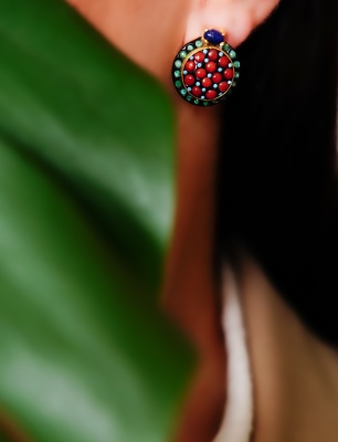 Handmade Designed Silver Earrings with Lapis Lazuli and Coral