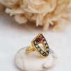 Handmade Design Silver Ring with Tourmaline and Coral Stones