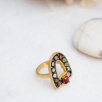 Handmade Design Silver Ring with Tourmaline and Coral Stones