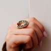 Handmade Design Silver Ring with Tourmaline and Coral Stones