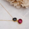 Handmade Gold Plated Brass Necklace with Labradorite and Ruby Stone