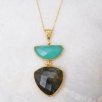 Handmade Gold Plated Brass Necklace with Labradorite and Aqua Chalcedony Stone