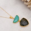 Handmade Gold Plated Brass Necklace with Labradorite and Aqua Chalcedony Stone