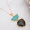 Handmade Gold Plated Brass Necklace with Labradorite and Aqua Chalcedony Stone