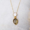 Handmade Gold Plated Brass Necklace with Quartz and Pearl Stones