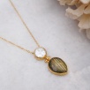 Handmade Gold Plated Brass Necklace with Quartz and Pearl Stones
