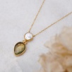 Handmade Gold Plated Brass Necklace with Quartz and Pearl Stones