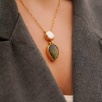 Handmade Gold Plated Brass Necklace with Quartz and Pearl Stones