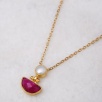 Handmade Gold Plated Brass Necklace with Ruby and Pearl Stones