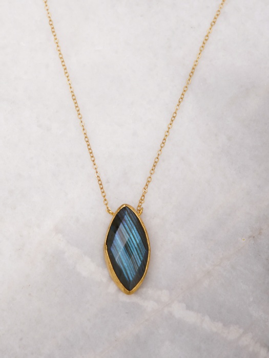 Handmade Gold Plated Brass Necklace with Labradorite Stone